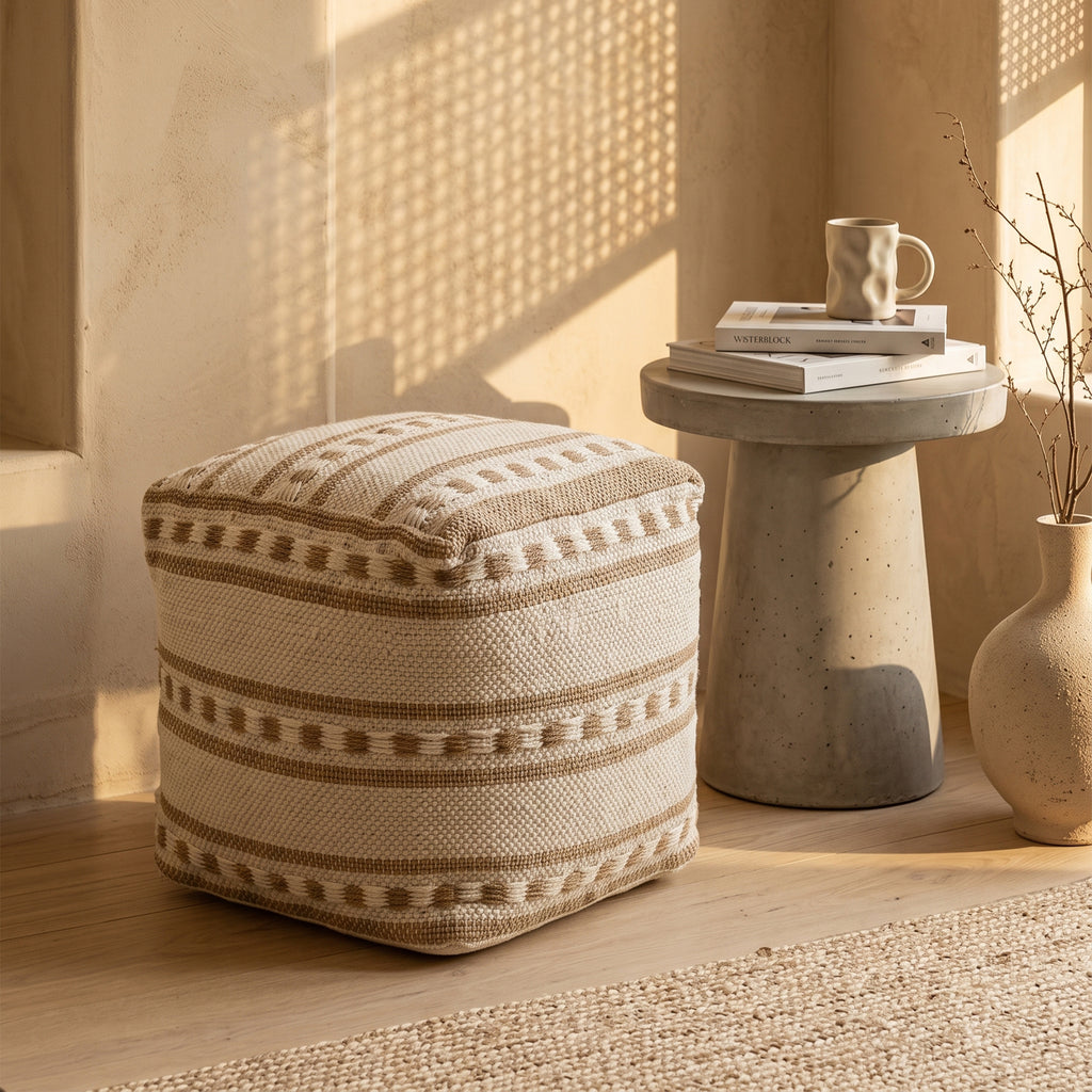 Quincy Pouf - Honey Blond / Ivory Porcelain [WOOL+JUTE+COTTON]