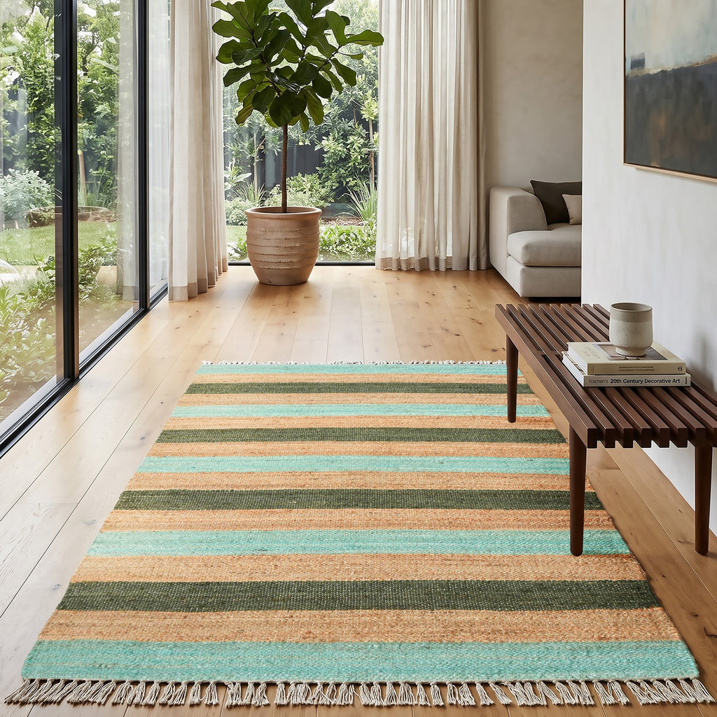 Cortona Rug - Antique Jade / Desert Tan / Almond Green [JUTE+COTTON]