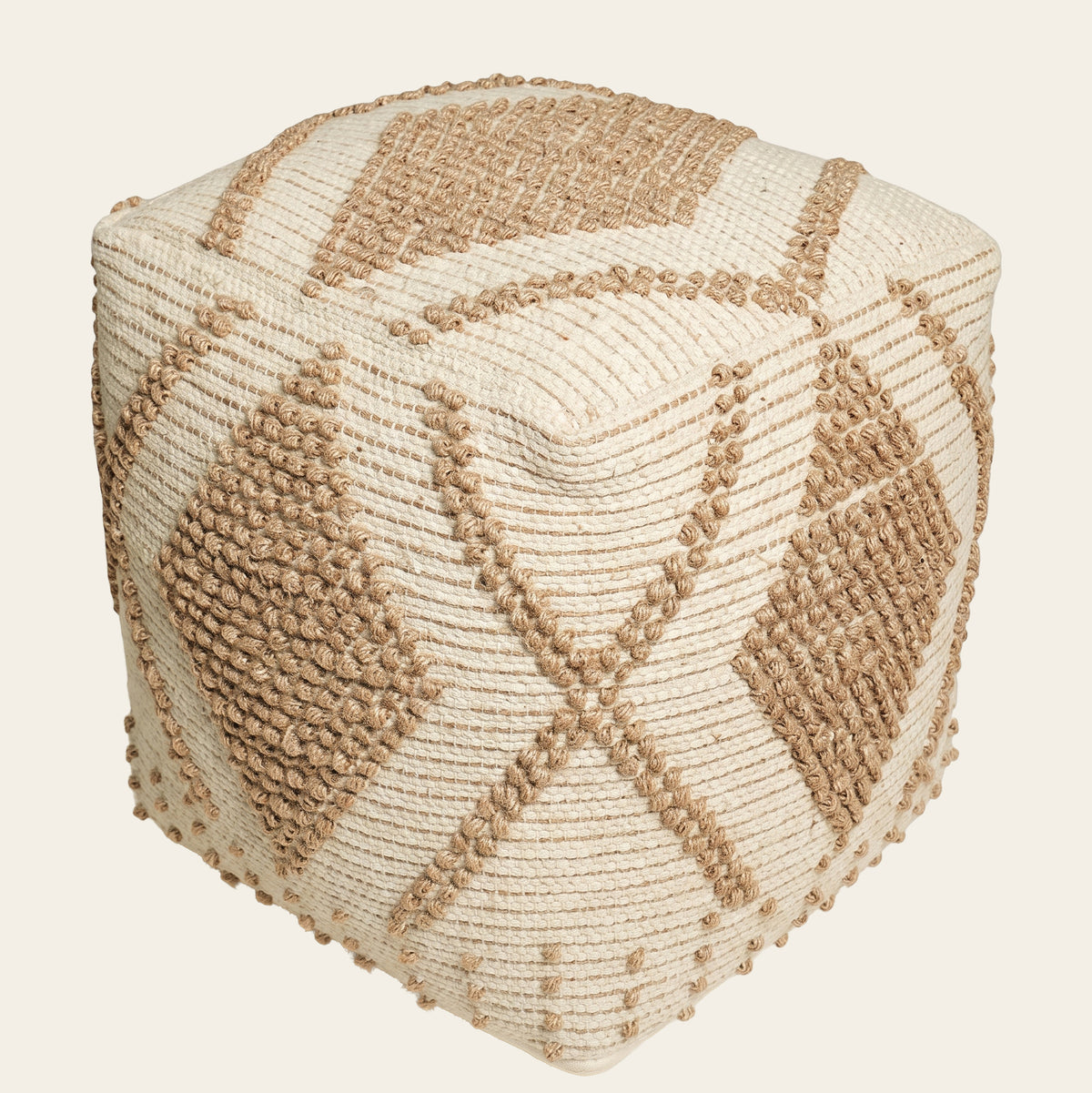 Cypress Pouf - Smooth Beige / Beautiful Cream [ WOOL+JUTE+COTTON]