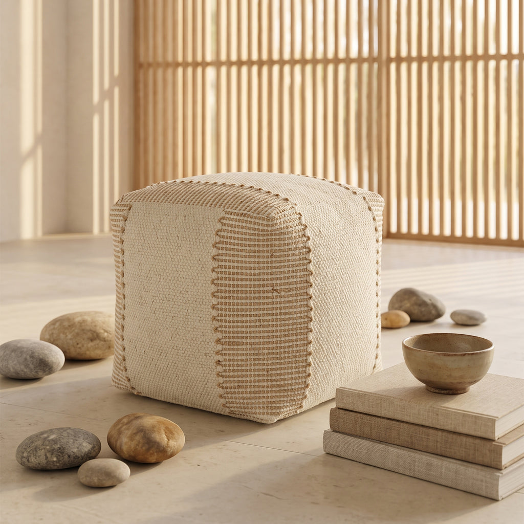 Genoa Pouf - Pastel Wood / Arabian White [WOOL+JUTE+COTTON]