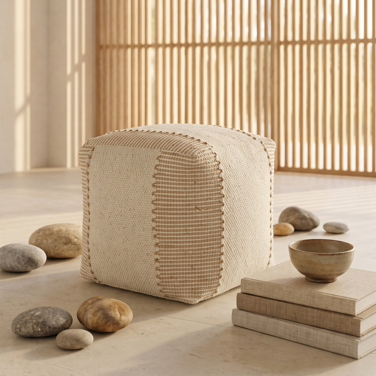 Genoa Pouf - Pastel Wood / Arabian White [WOOL+JUTE+COTTON]