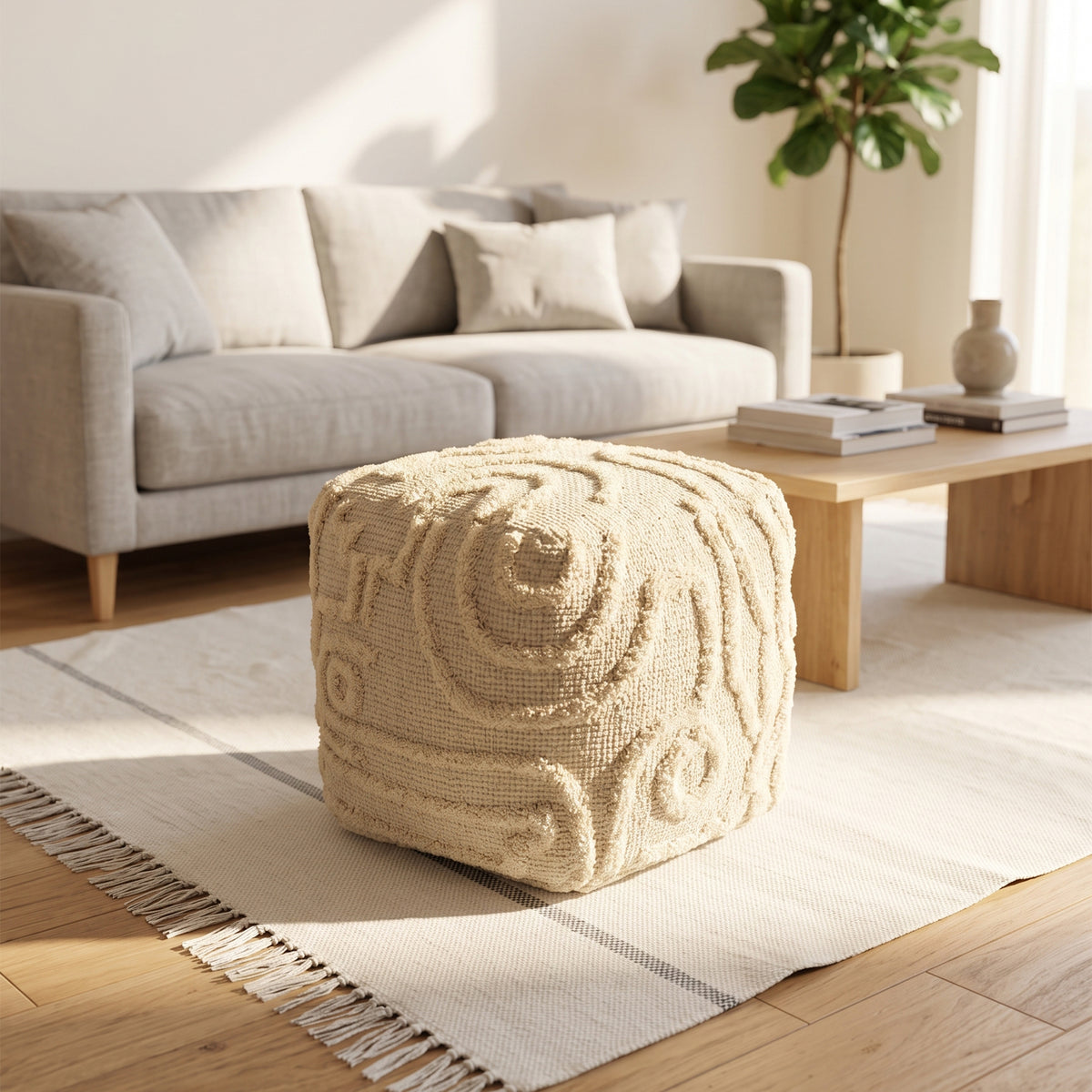 Palmer Pouf - Dusky Tan / Vintage Lace [WOOL+COTTON]