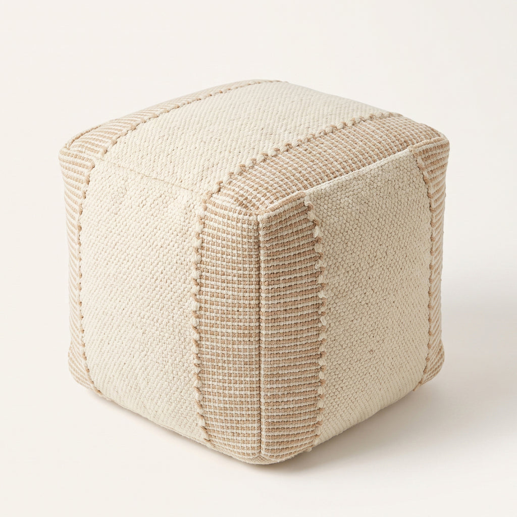 Genoa Pouf - Pastel Wood / Arabian White [WOOL+JUTE+COTTON]