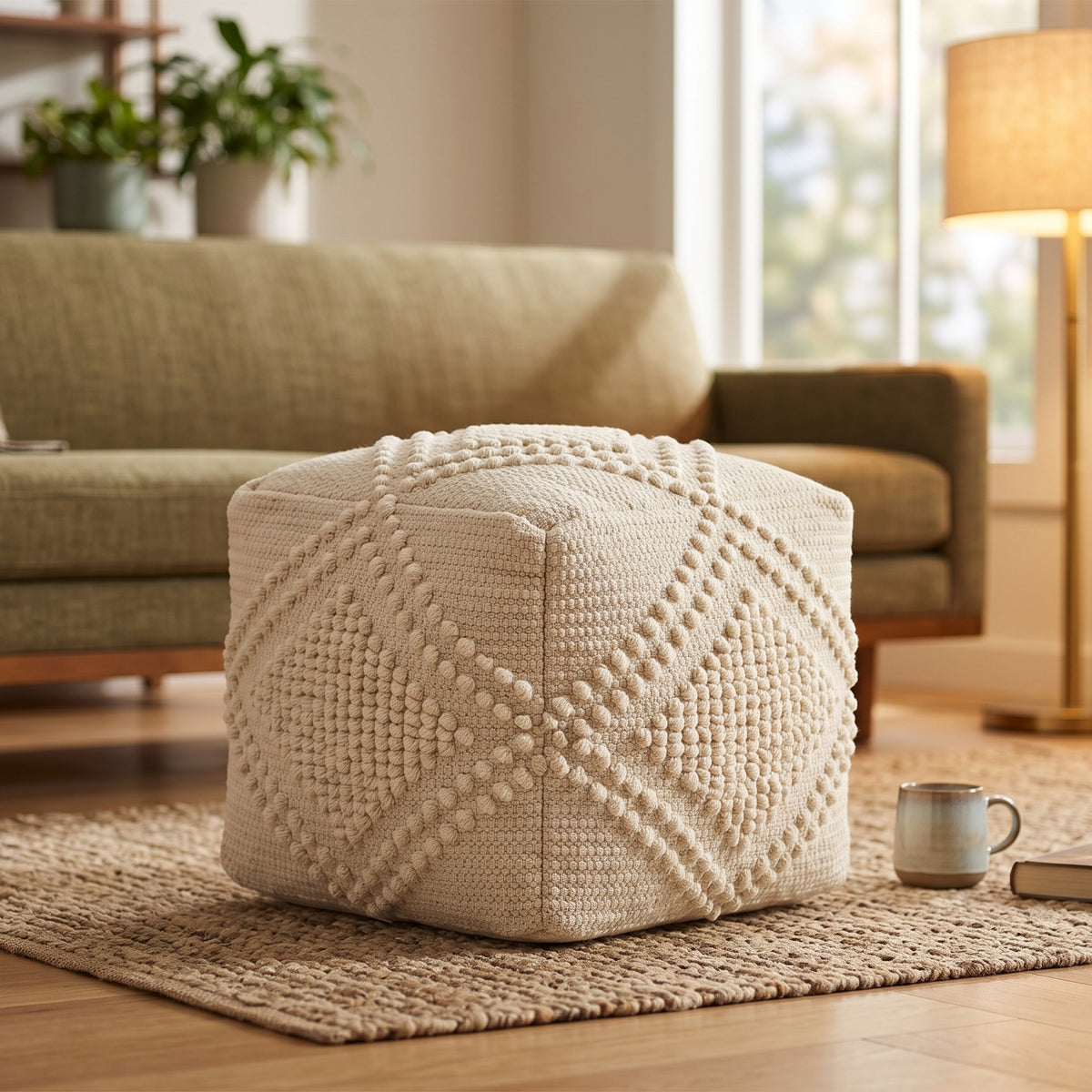 Lebanon Pouf - Ivory Linen / Fashion White [WOOL+COTTON]