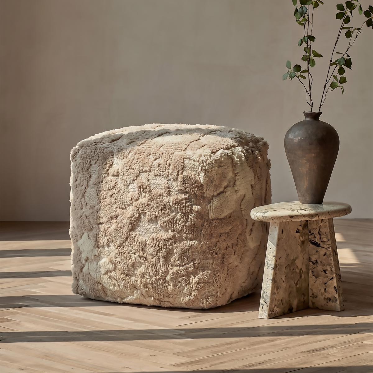 Stowe Pouf - Pale Mushroom / Cookie Brown / Bone Cream [WOOL+COTTON]