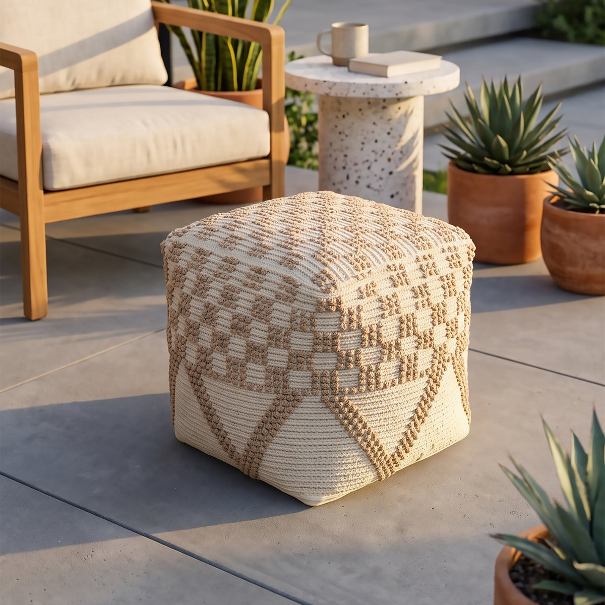 Glenwood Pouf - Prairie Brown / Off White [JUTE+WOOL+COTTON]