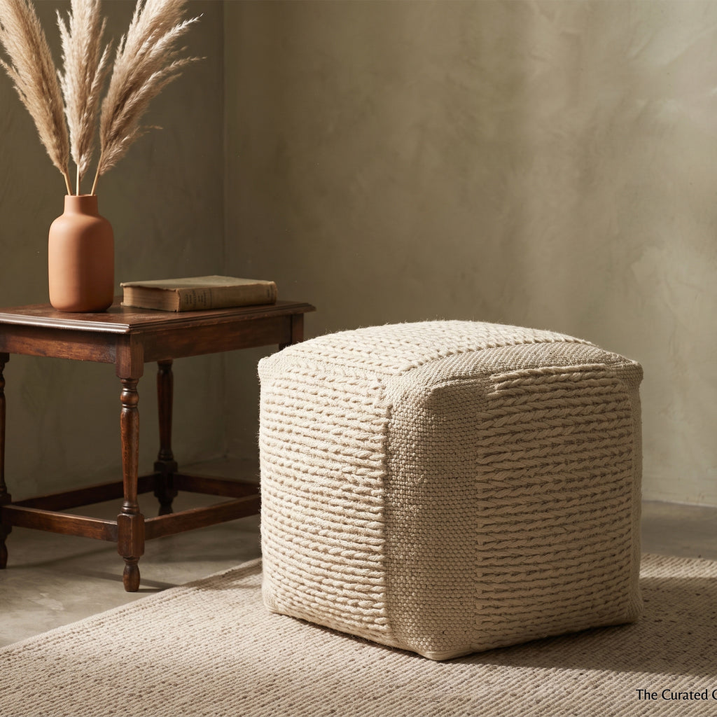 Marion Pouf - Ivory Porcelain / Worn White [WOOL+COTTON]