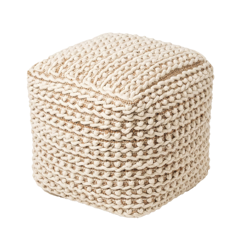 Clyde Pouf - Tan Skin / White Beige [WOOL+JUTE+COTTON]