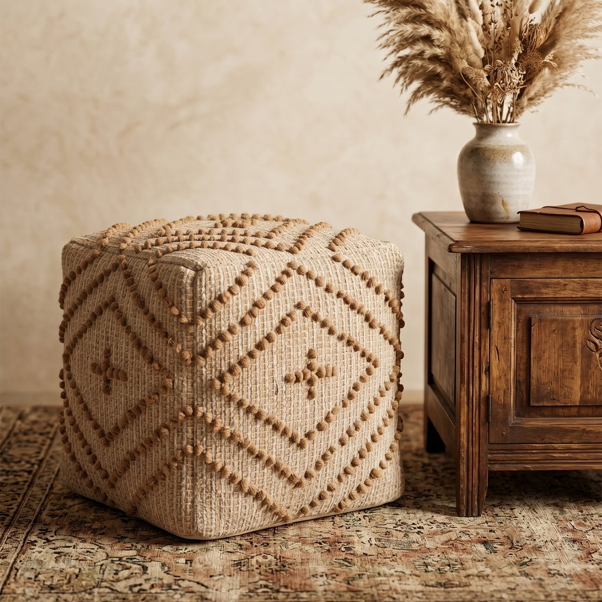Canyon Pouf - Deer / Honey Pine / Vintage Lace [JUTE+COTTON]