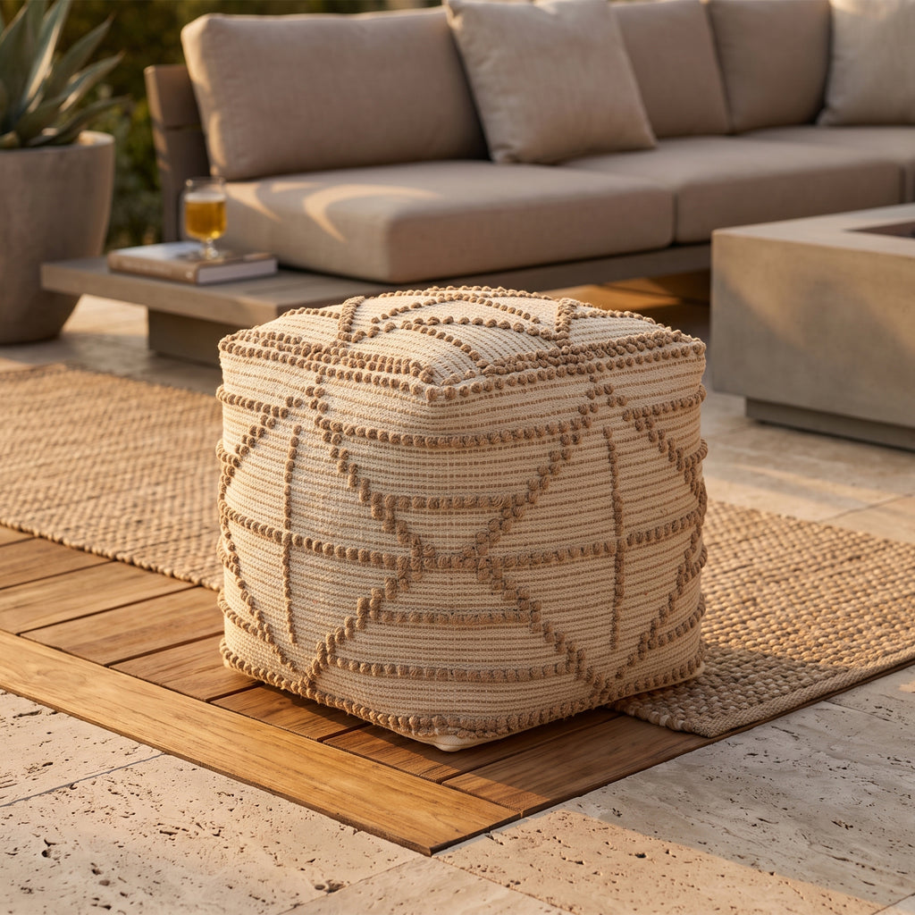 Weston Pouf - Caramel Beach / Muted Off White [JUTE+COTTON]