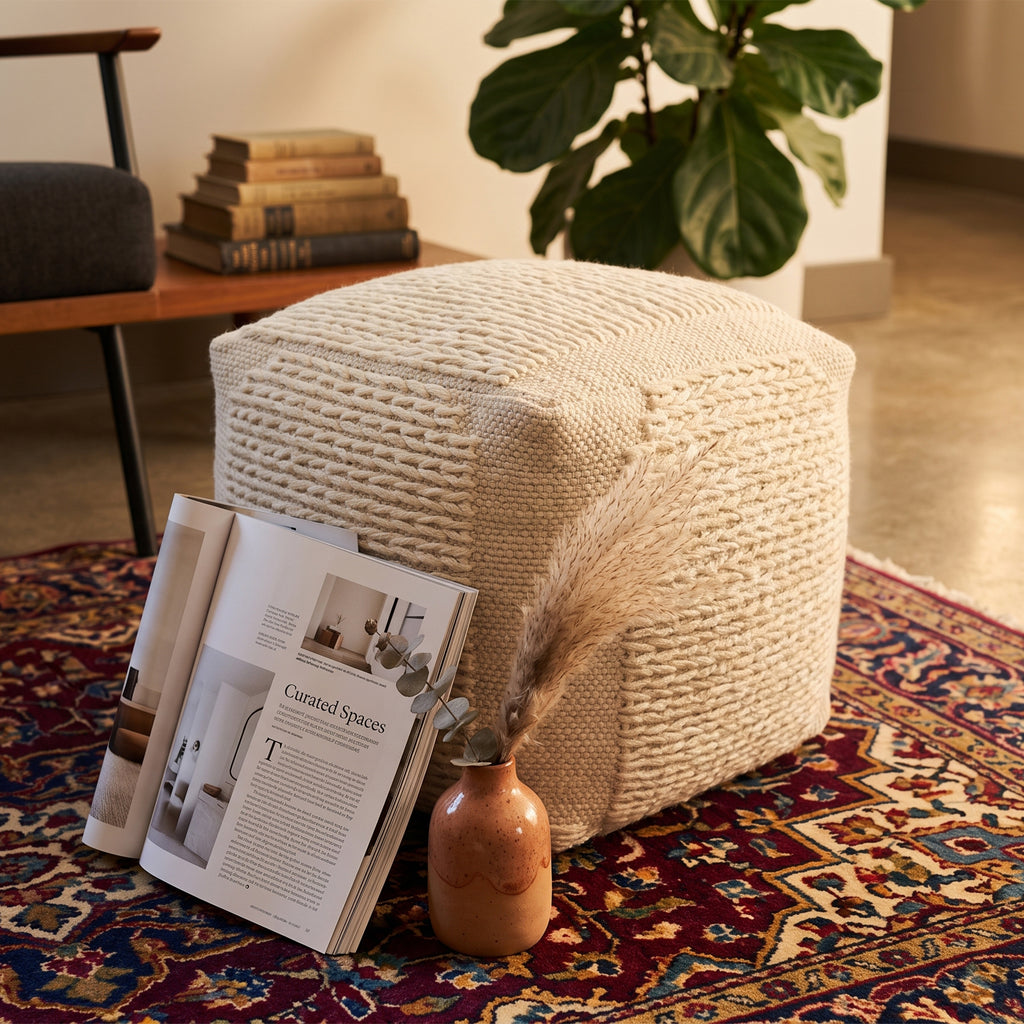 Marion Pouf - Ivory Porcelain / Worn White [WOOL+COTTON]