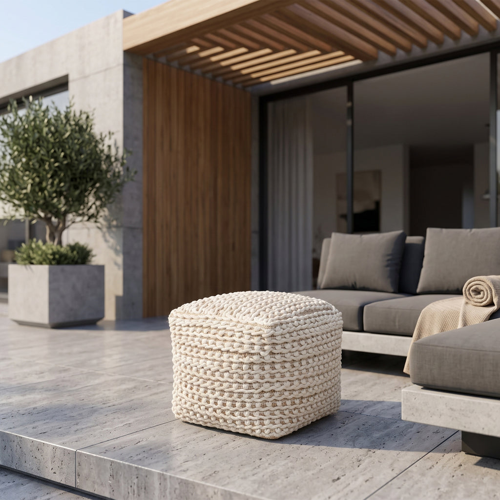 Clyde Pouf - Tan Skin / White Beige [WOOL+JUTE+COTTON]