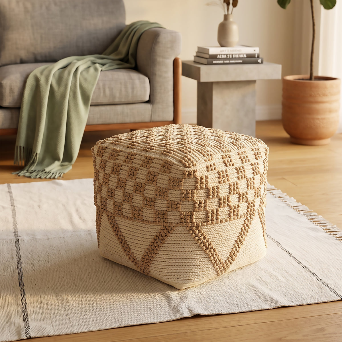 Glenwood Pouf - Prairie Brown / Off White [JUTE+WOOL+COTTON]