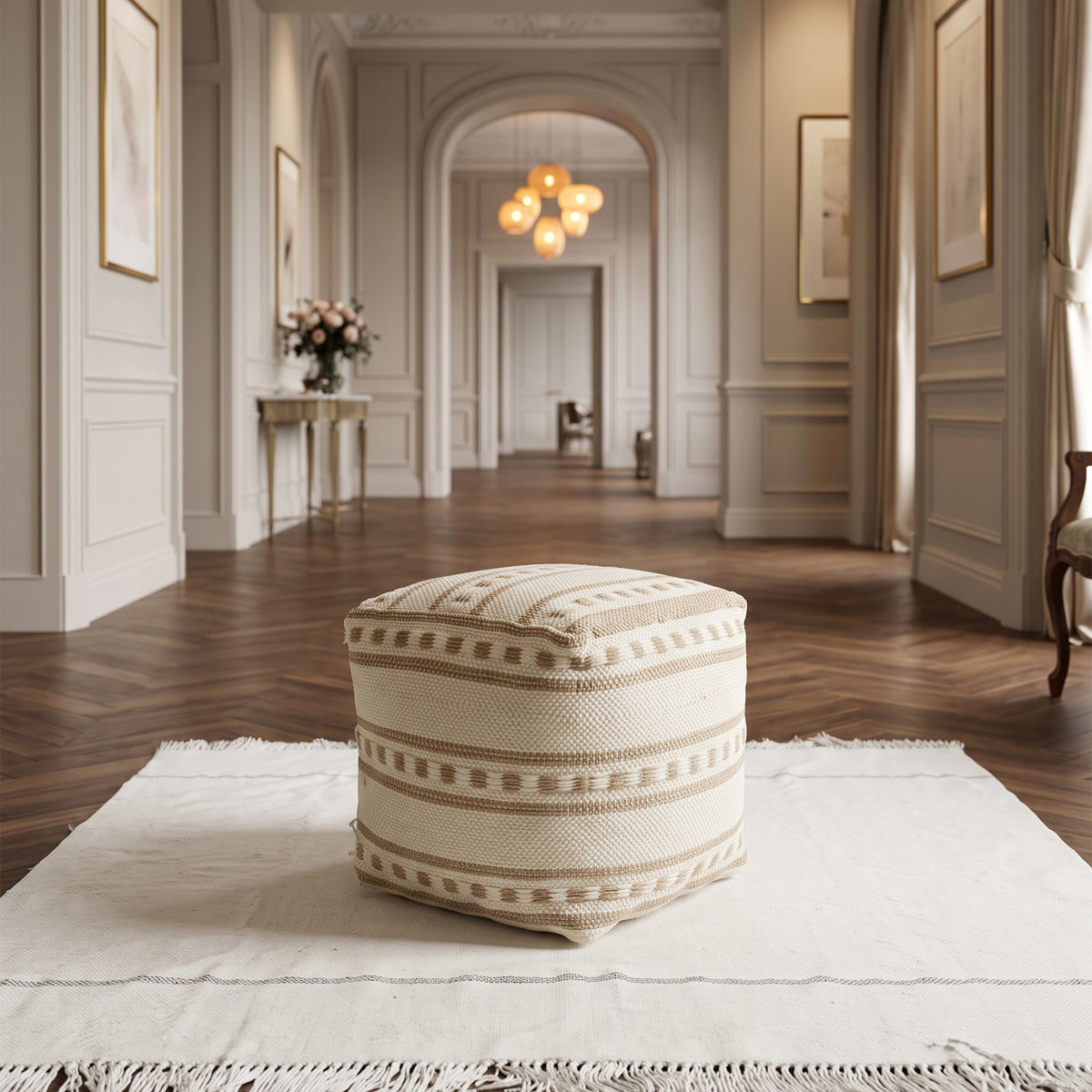 Quincy Pouf - Honey Blond / Ivory Porcelain [WOOL+JUTE+COTTON]