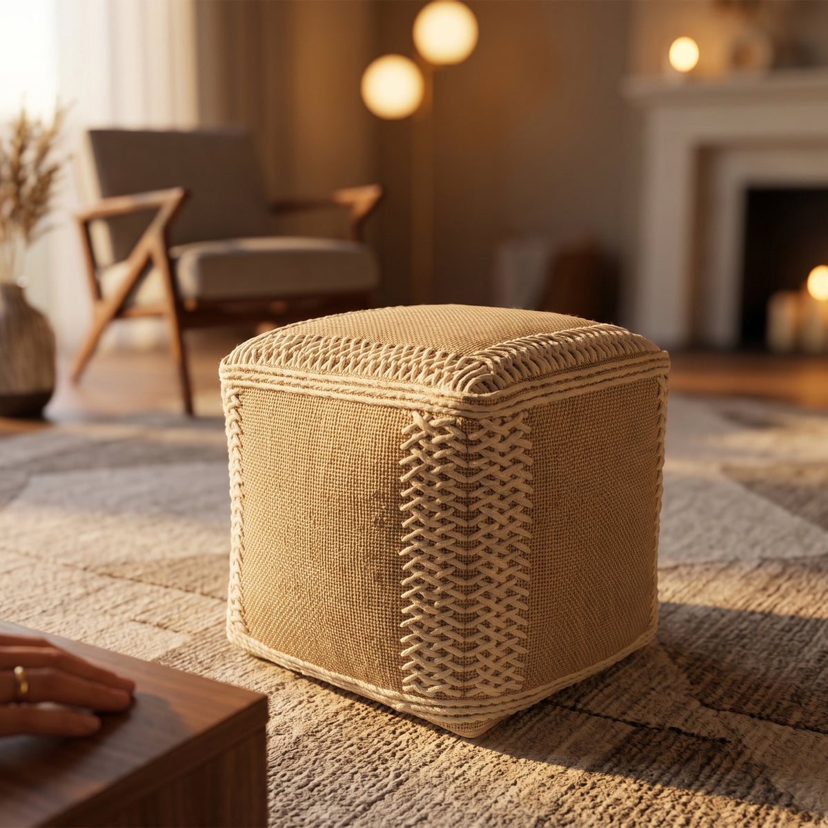 Oakley Pouf - Light Brown / Attractive White [WOOL+JUTE+COTTON]
