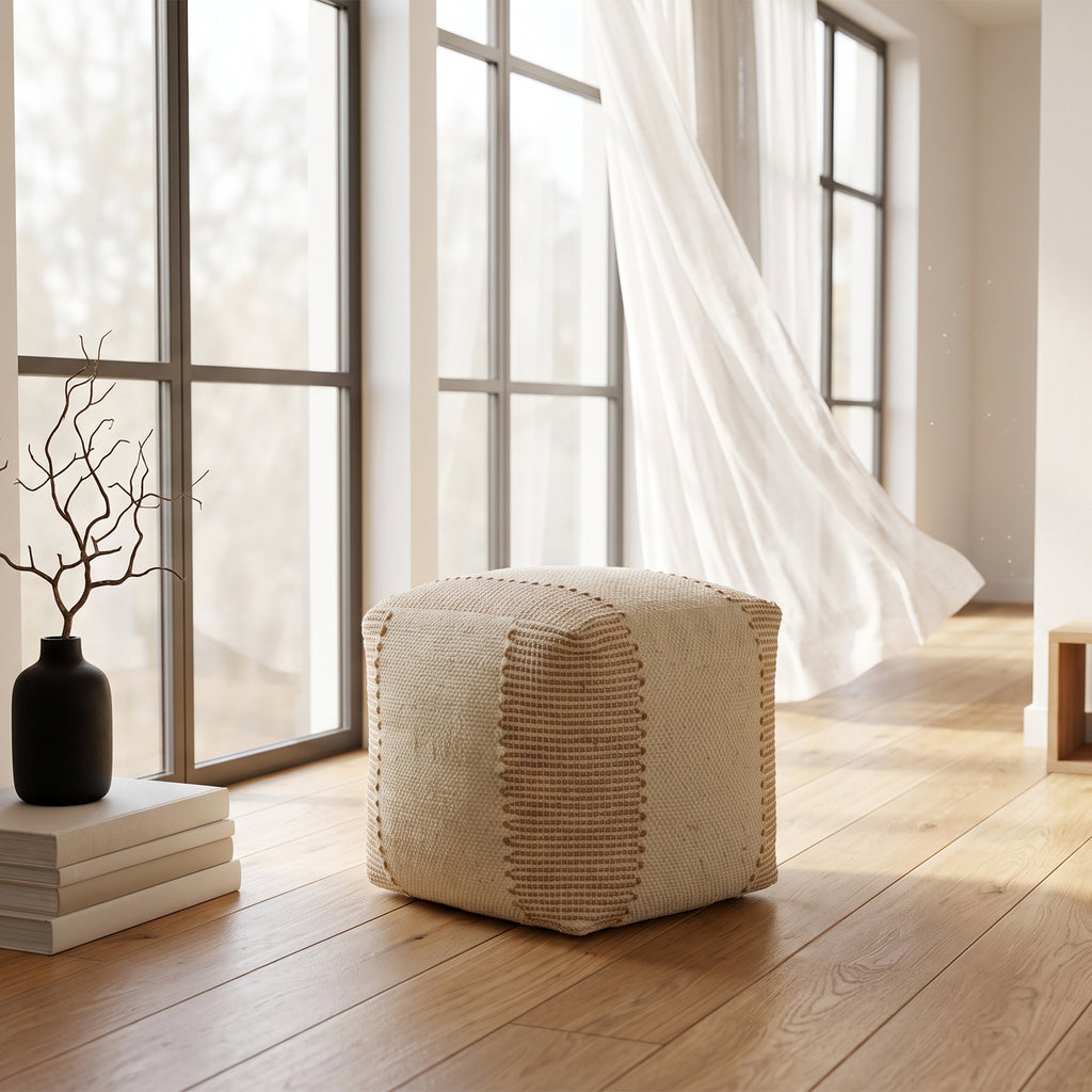 Genoa Pouf - Pastel Wood / Arabian White [WOOL+JUTE+COTTON]