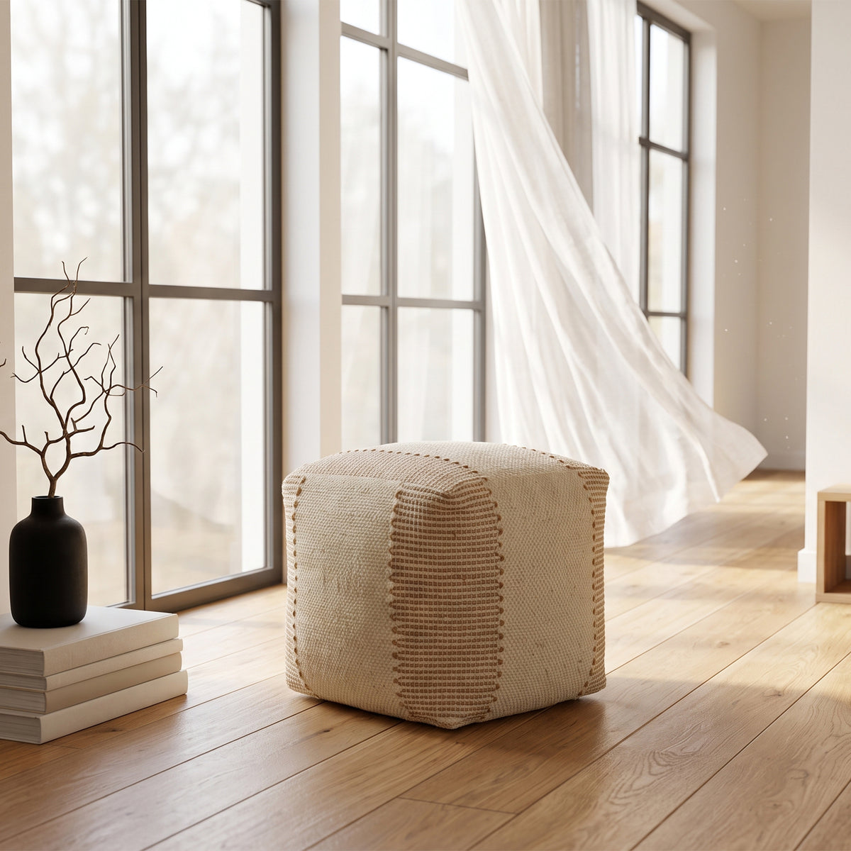 Genoa Pouf - Pastel Wood / Arabian White [WOOL+JUTE+COTTON]