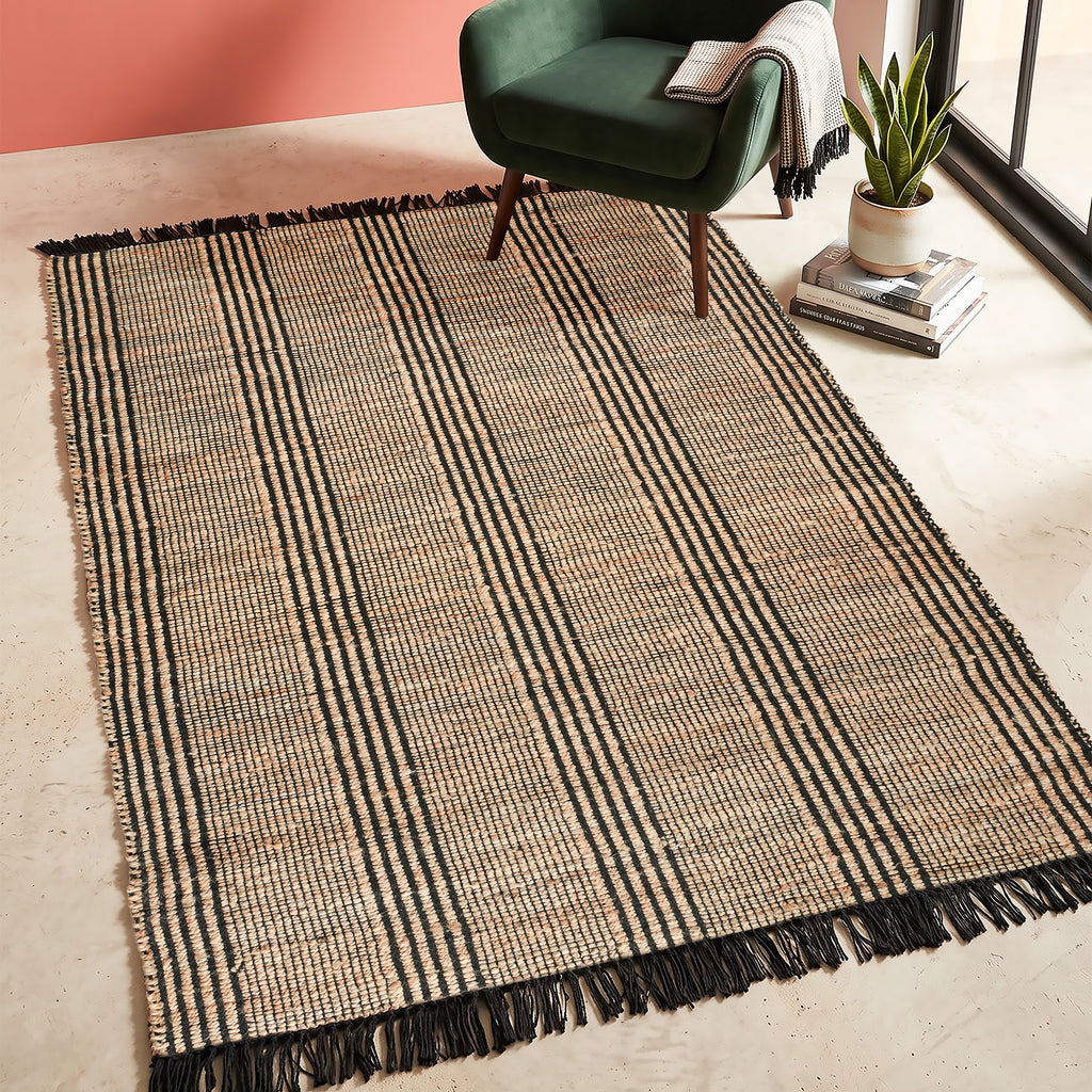 Carrara Rug - Eerie Black / Basic Beige [JUTE + COTTON]
