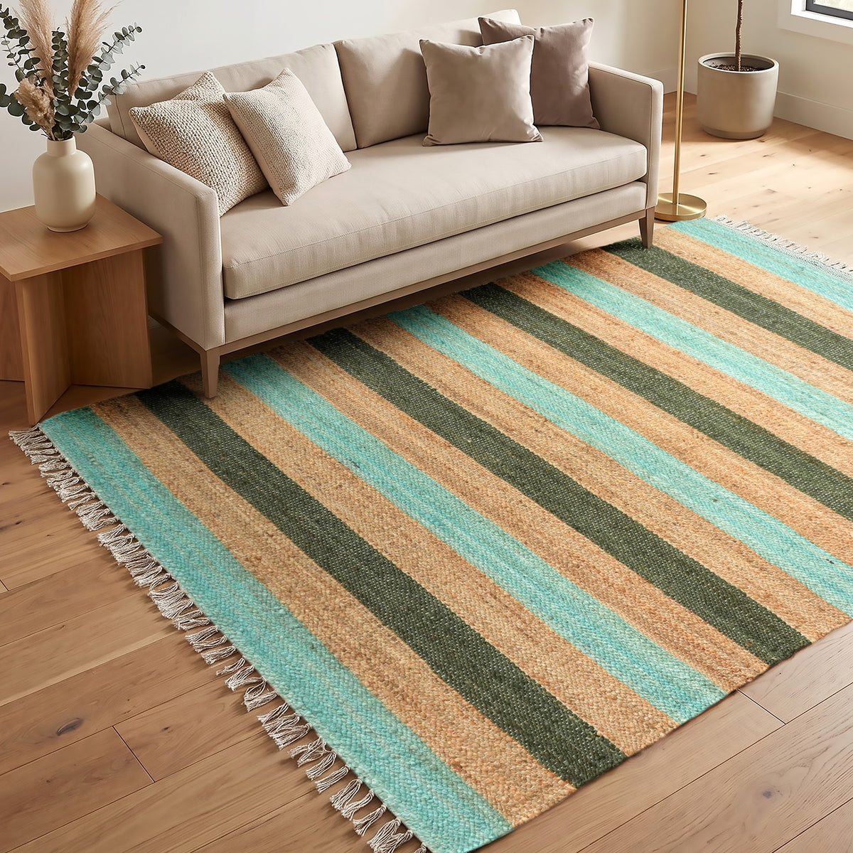 Cortona Rug - Antique Jade / Desert Tan / Almond Green [JUTE+COTTON]