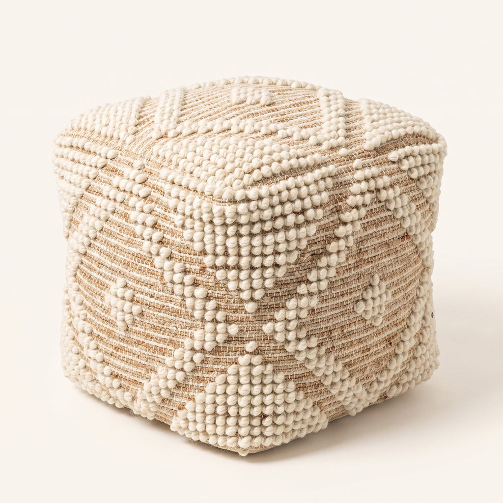 Bowie Pouf - Attractive White / Bright Beige [WOOL+JUTE+COTTON]