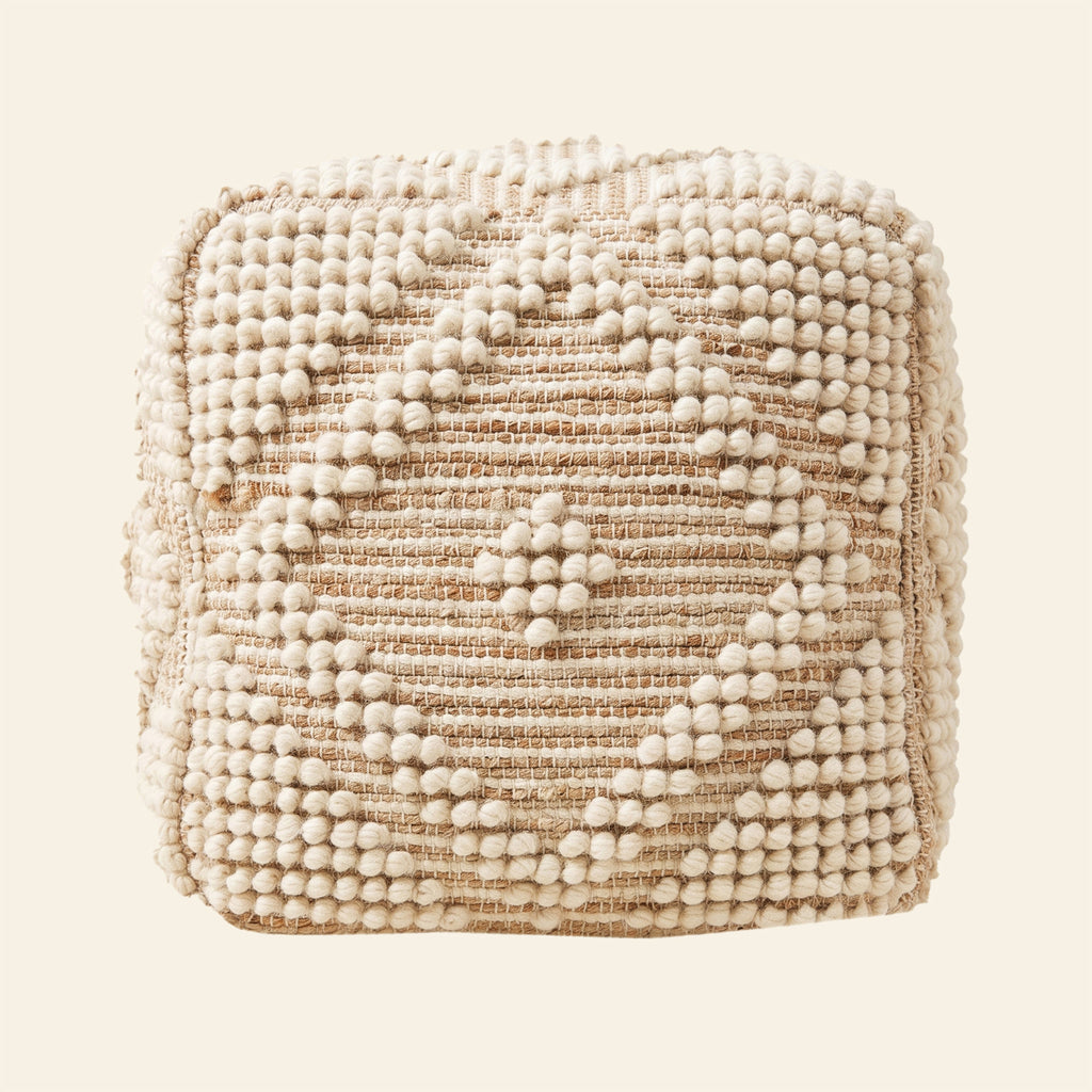 Bowie Pouf - Attractive White / Bright Beige [WOOL+JUTE+COTTON]