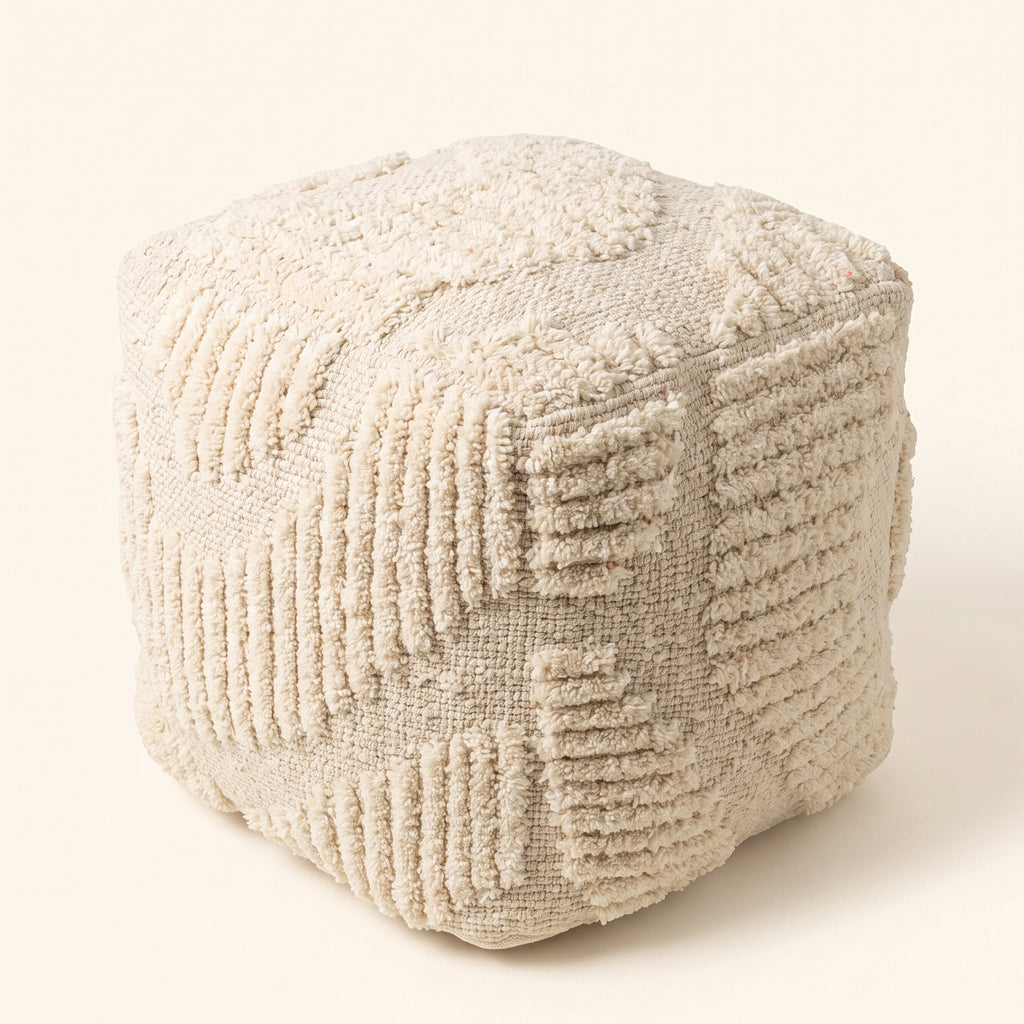 Sheridan Pouf - Smooth Cream / Ivory Porcelain [WOOL+JUTE+COTTON]