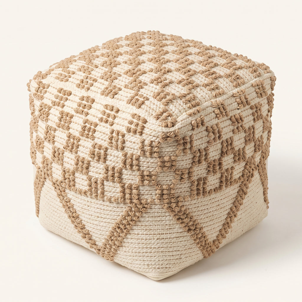 Glenwood Pouf - Prairie Brown / Off White [JUTE+WOOL+COTTON]