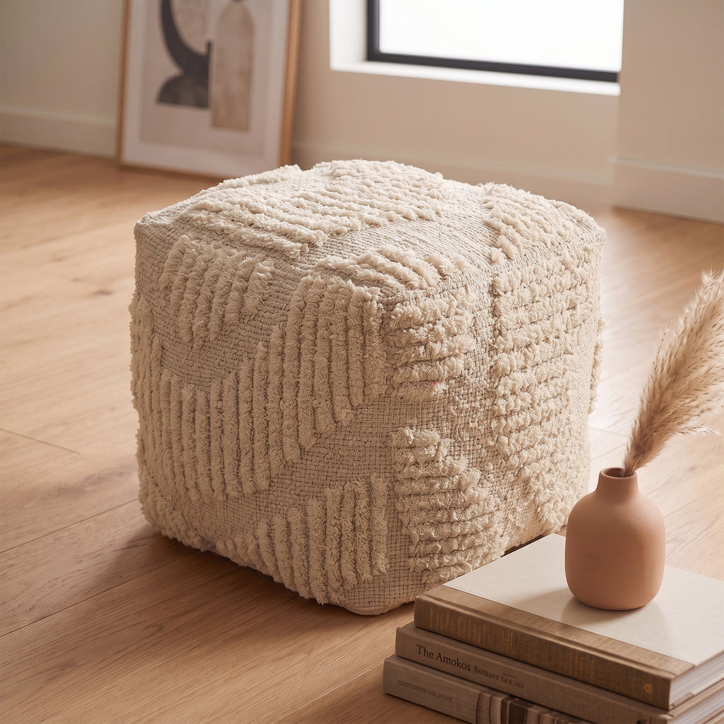 Sheridan Pouf - Smooth Cream / Ivory Porcelain [WOOL+JUTE+COTTON]