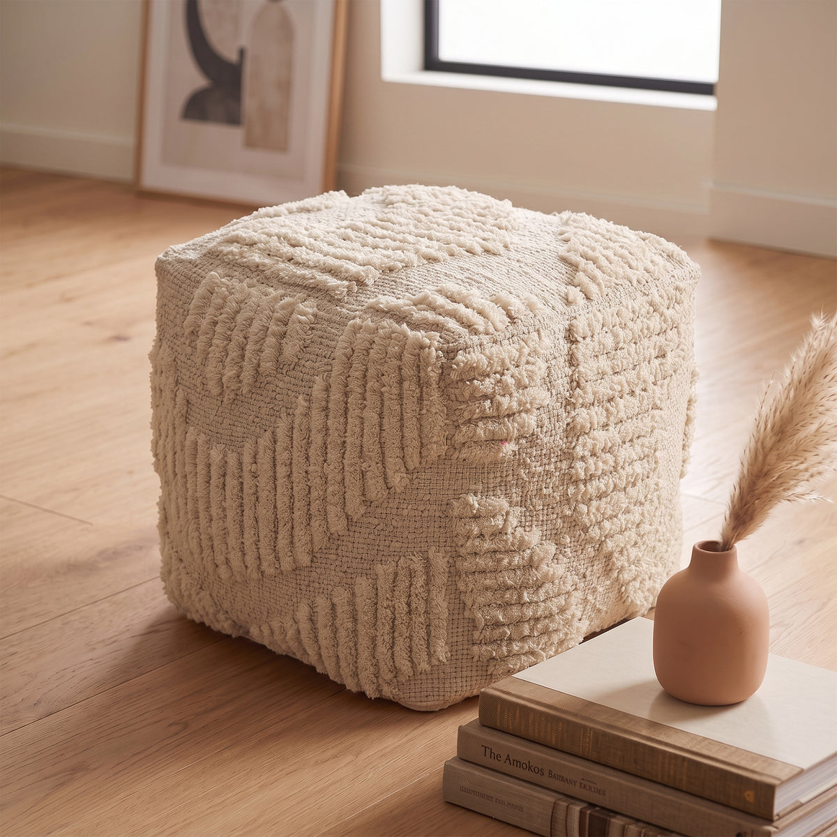 Sheridan Pouf - Smooth Cream / Ivory Porcelain [WOOL+JUTE+COTTON]