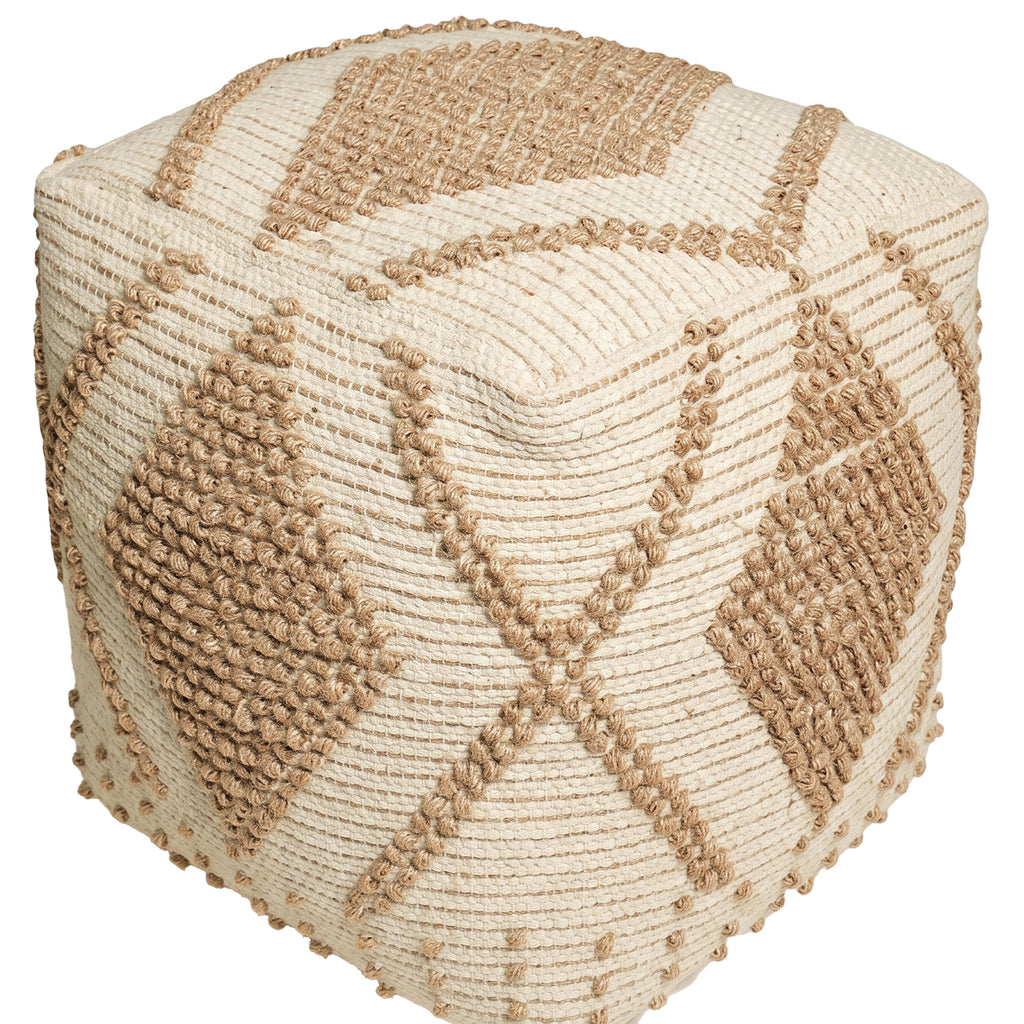 Cypress Pouf - Smooth Beige / Beautiful Cream [ WOOL+JUTE+COTTON]