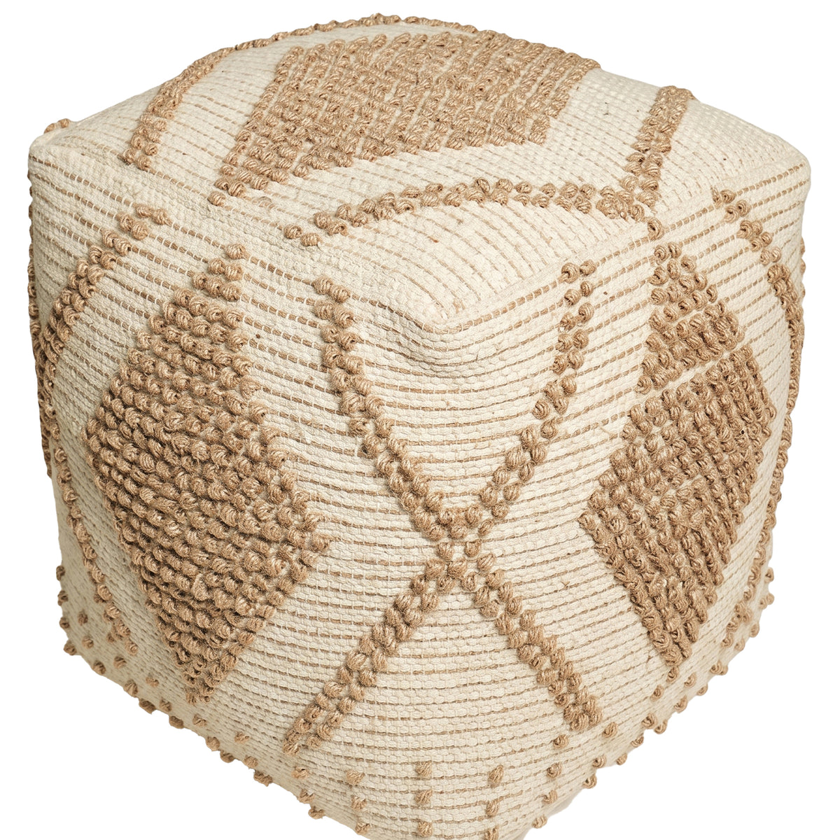 Cypress Pouf - Smooth Beige / Beautiful Cream [ WOOL+JUTE+COTTON]