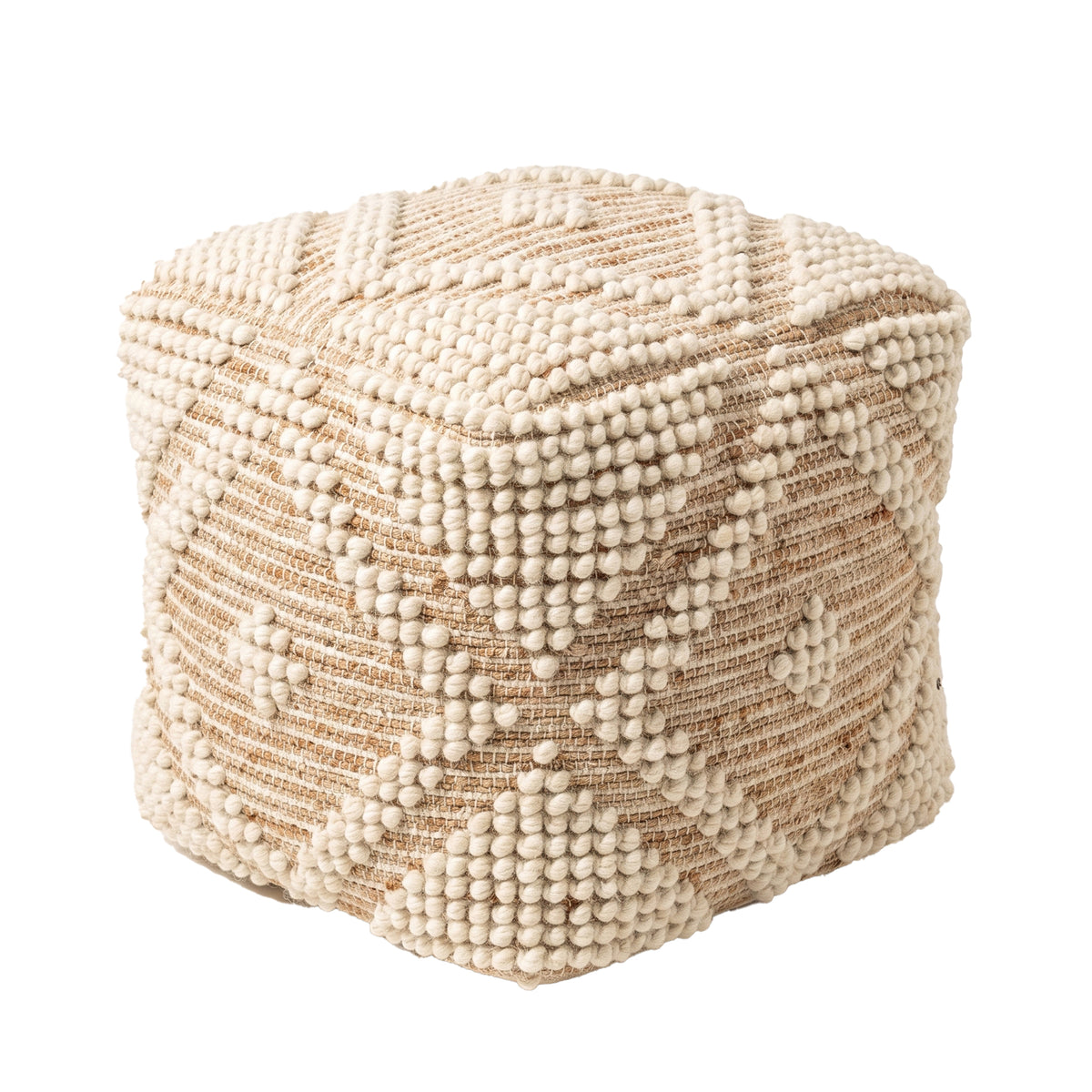 Bowie Pouf - Attractive White / Bright Beige [WOOL+JUTE+COTTON]
